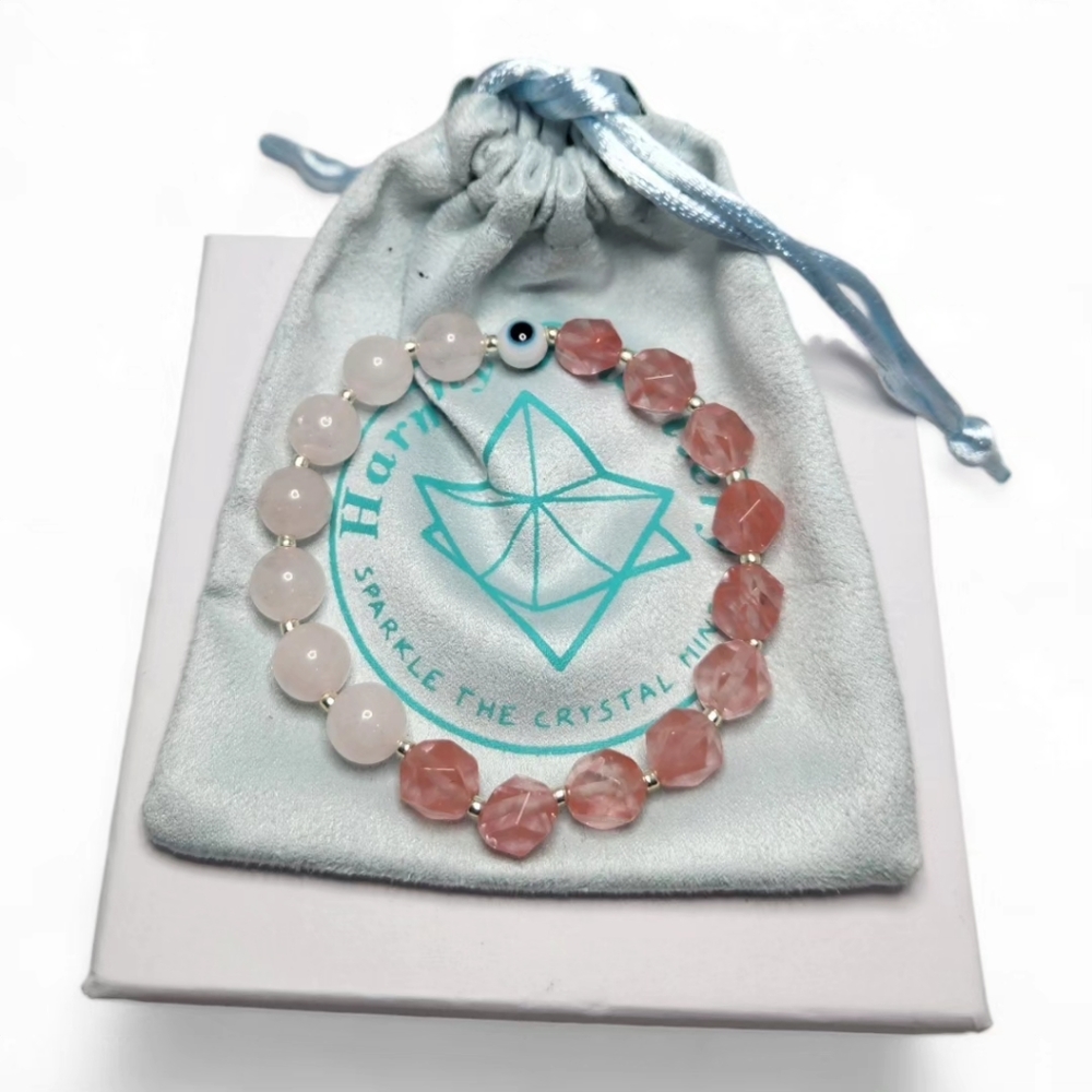 8 mm Faceted Strawberry Quartz and Rose Quartz bracelet